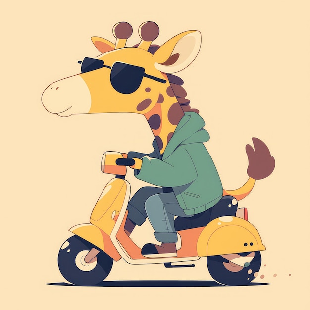 Vector una jirafa montando un scooter al estilo de las caricaturas
