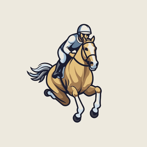 Vector jockey de deporte ecuestre montando un caballo ilustración vectorial