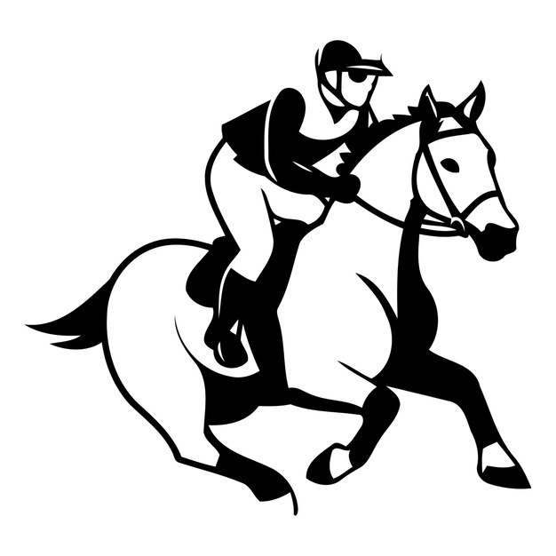 Jockey montando un caballo vector de deporte ecuestre Ilustración sobre un fondo blanco