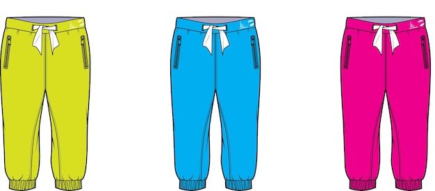 Joggers de manguito elásticos recortados para la moda esbozo plano diseño técnico ilustración vectorial