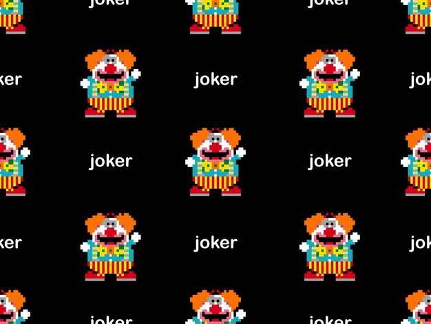 Joker personaje de dibujos animados de patrones sin fisuras sobre fondo negro estilo Pixel