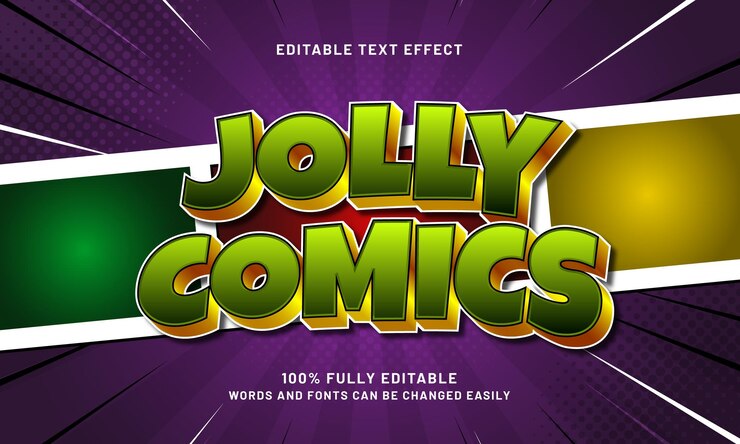 Vector jolly comics efecto de texto editable con un estilo de texto cómico y para niños
