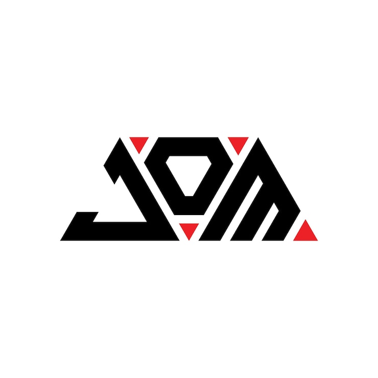 Vector jom diseño de logotipo de letra triangular con forma de triángulo jom diseño del logotipo triangular monograma jom triángulo vectorial plantilla del logotipo con color rojo jom logo triangular sencillo elegante y lujoso logotipo jom