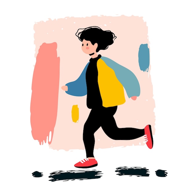 Joven adulto masculino corriendo personaje de dibujos animados con ropa casual Hombre ilustrado minimalista