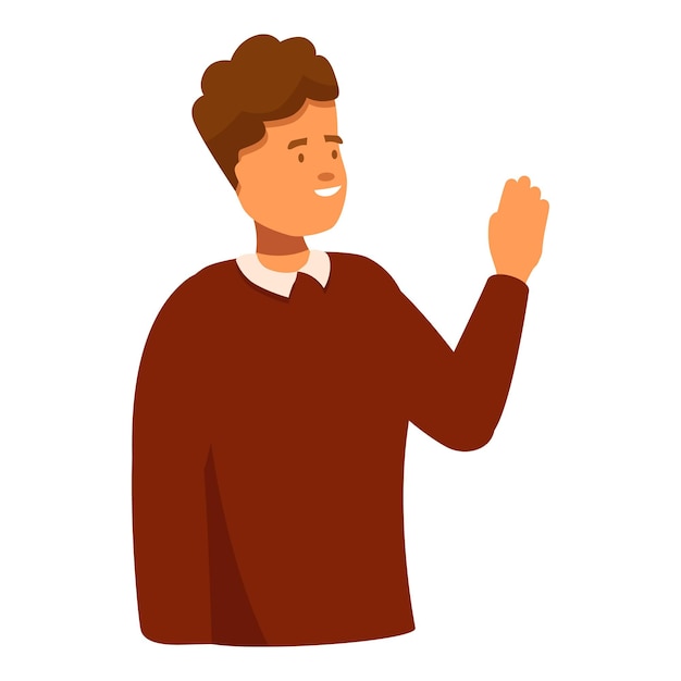 Joven agitando la mano y sonriendo felizmente