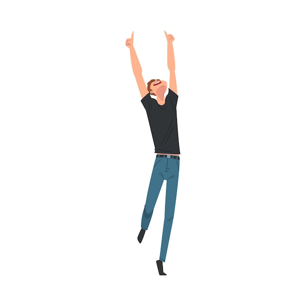 Vector un joven alegre bailando en un concierto ilustración vectorial