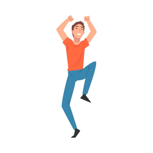 Un joven alegre bailando en un concierto Ilustración vectorial