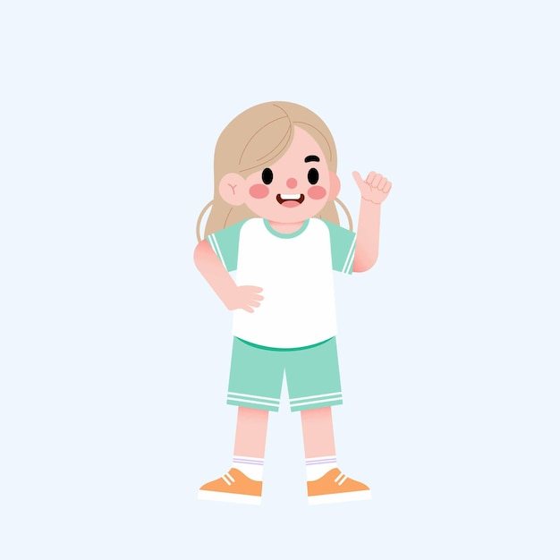 Una joven alegre levantando el pulgar Ilustración de dibujos animados Niño feliz positivo