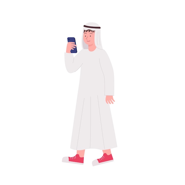 Joven árabe hipster viendo ilustración smartphone