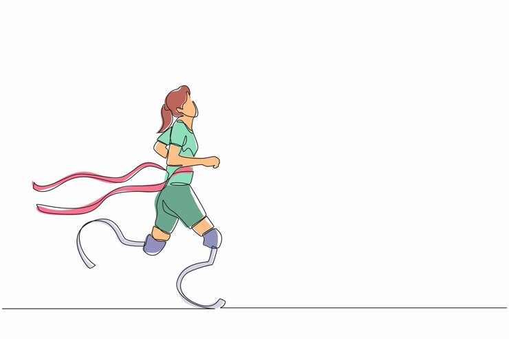 Vector una joven atleta gana la competencia de dibujo de una sola línea continua deportista discapacitada