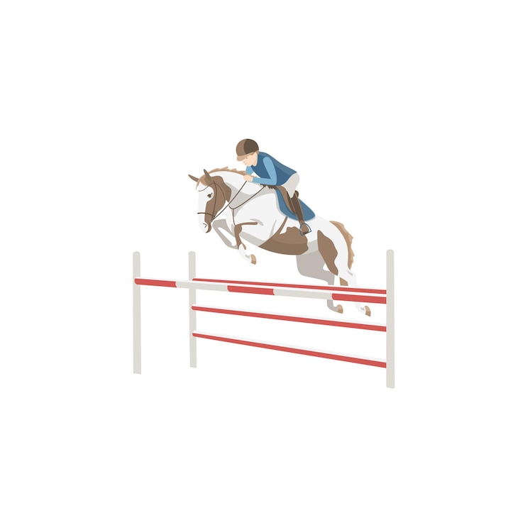 Vector un joven atleta en un pony pío salta sobre un obstáculo