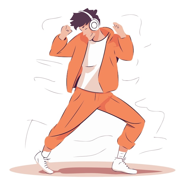 Vector un joven bailando hip-hop al estilo de los dibujos animados