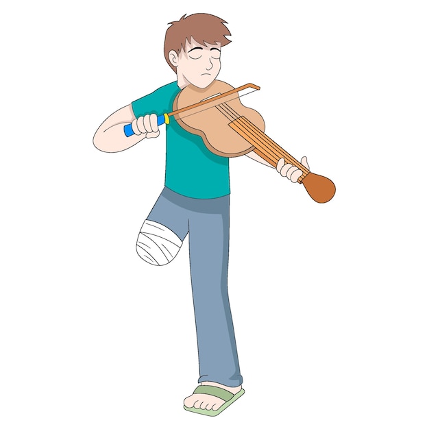 Un joven con barba está tocando un hermoso violín.