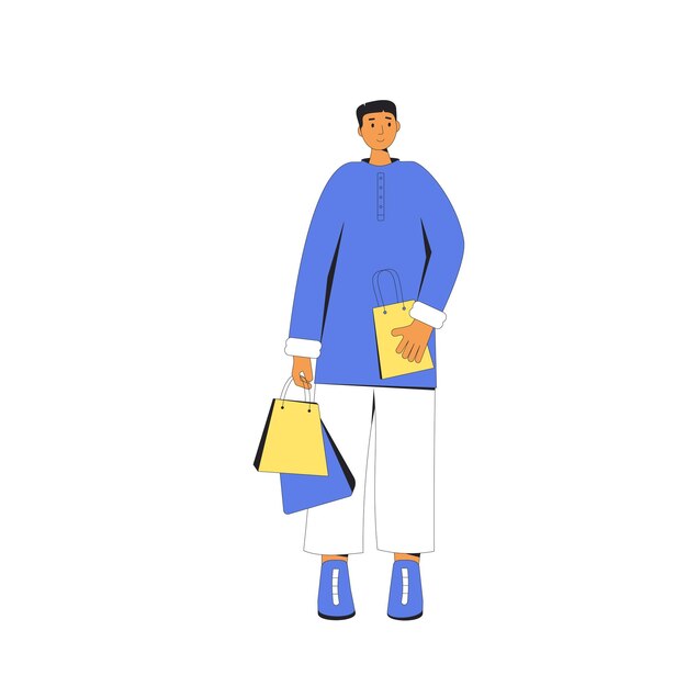 Joven con bolsas de compras Niño de pie y sosteniendo sus compras