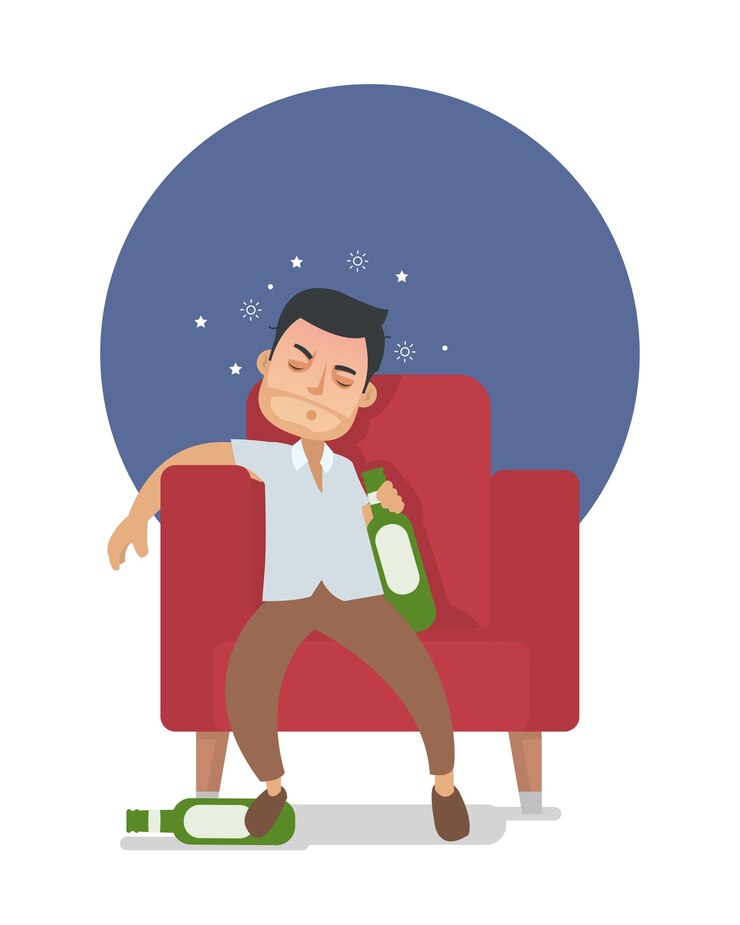 Vector joven borracho demasiado beber alcohol