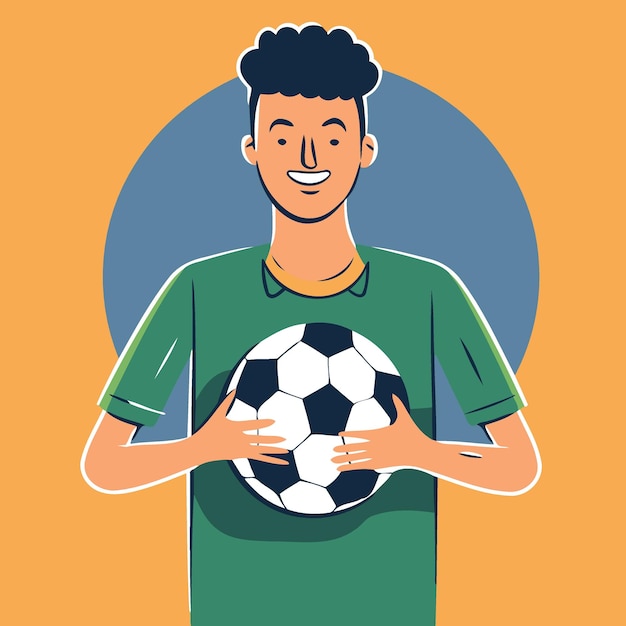 Vector joven brasileño sosteniendo un balón de fútbol