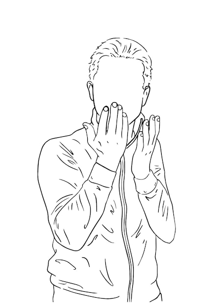 joven con el cabello corto en una chaqueta de cremallera hombre garabateo lineal libro de colorear dibujos animados