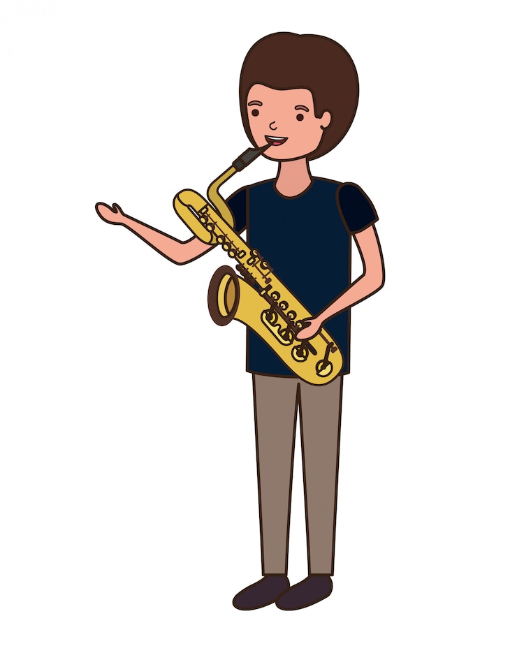 Vector joven con carácter de saxofón