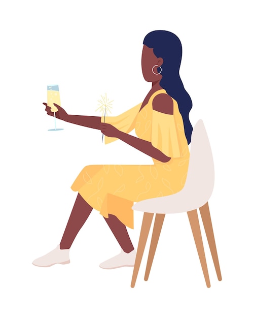 Joven con carácter de vector de color semiplano bengala Figura sentada Persona de cuerpo completo en blanco Celebración festiva simple ilustración de estilo de dibujos animados para diseño gráfico web y animación