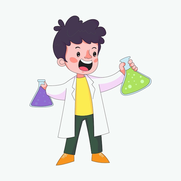 Un joven científico experimenta con líquidos de colores