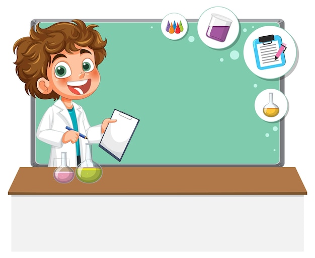 Joven científico en un experimento en el aula