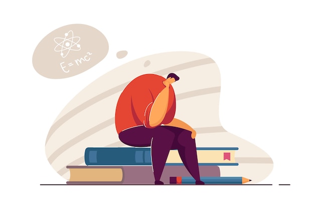 Joven científico pensando en la fórmula. Hombre tratando de resolver una tarea matemática. Buscando una solución. Ciencia, concepto de conocimiento para banner, diseño de sitios web o página web de destino