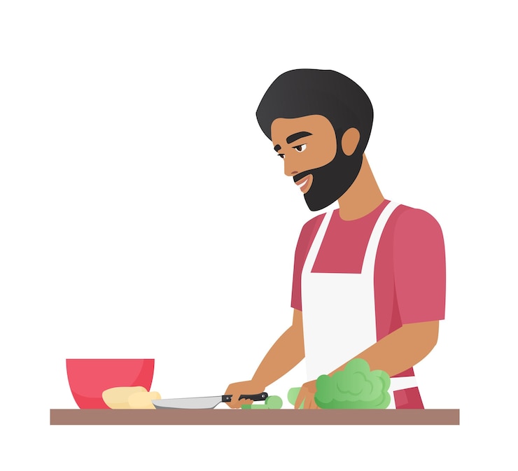 Vector joven cocinando en la cocina