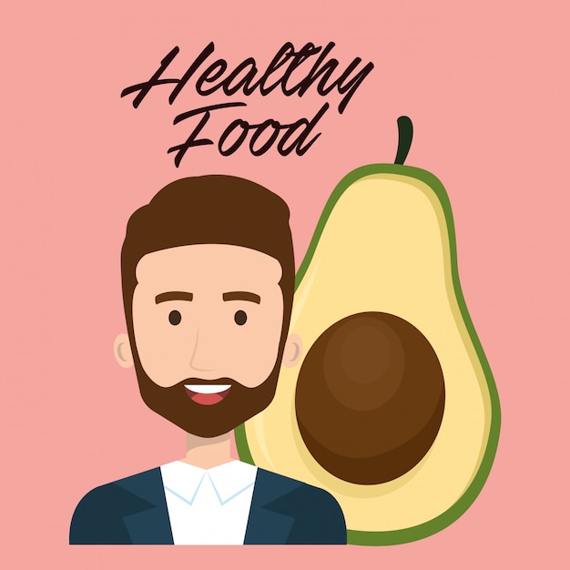 joven con comida saludable de aguacate