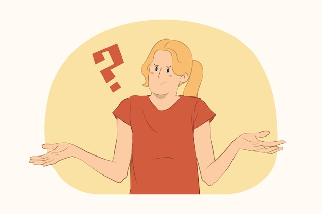 Joven confundida concepto de manos extendidas