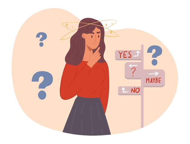 Joven confundida está de pie y expresando su frustración