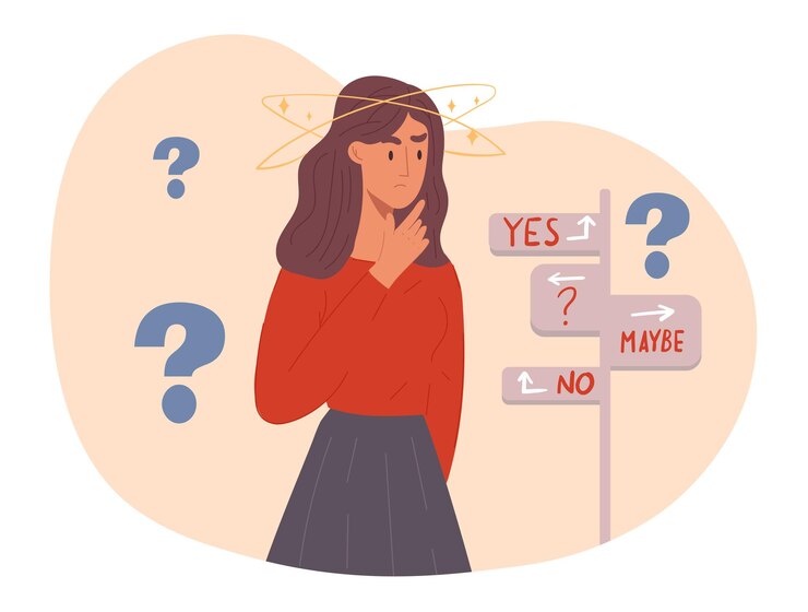 Vector joven confundida está de pie y expresando su frustración