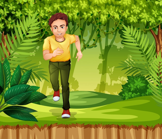 Joven corriendo en la selva