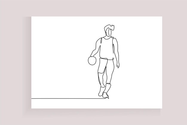 joven deportista de baloncesto sosteniendo pelota mover estilo de vida arte lineal