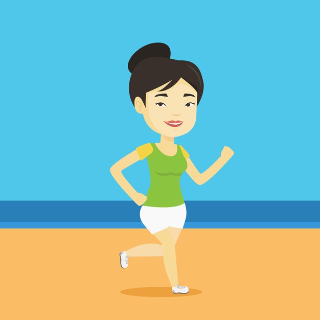 Joven deportiva para correr en la playa.