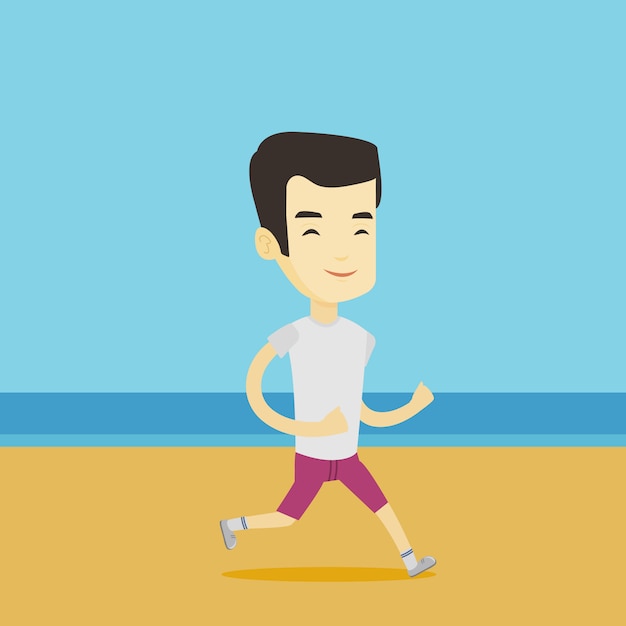 Joven deportivo para correr en la playa.