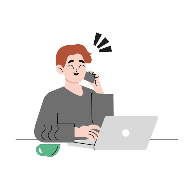 Un joven director de la empresa que da un breve resumen a través de una llamada telefónica a un miembro de su equipo desde la oficina