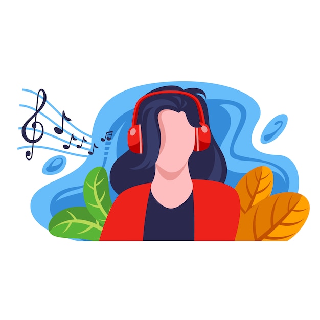 Vector joven disfruta de escuchar música ilustración plana