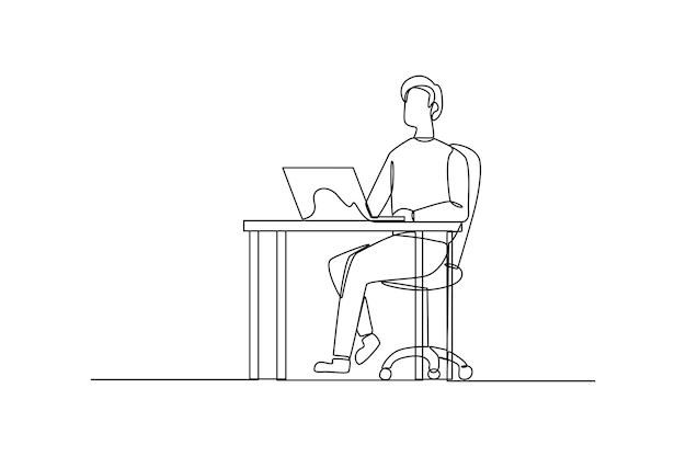 Joven disfruta de su trabajo con facilidad Variación de la actividad de trabajo del icono Equilibrio entre la vida laboral concepto minimalista Línea simple