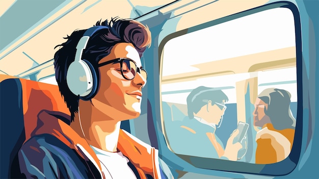 Joven disfrutando de la música con auriculares Ilustración vectorial