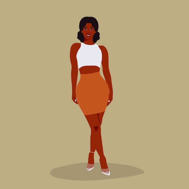 joven, elegante, mujer negra, en, elegante, estilo, vector