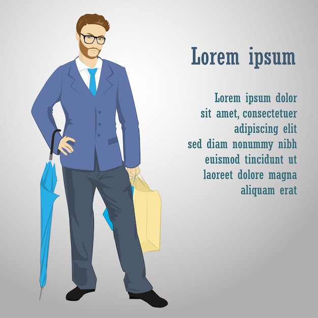 Vector joven elegante en traje de negocios después de las compras ilustración vectorial