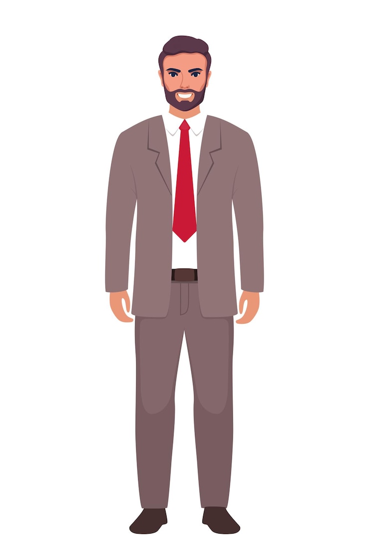 Vector joven elegante con traje de negocios ilustración de estilo plano de un apuesto hombre de negocios exitoso