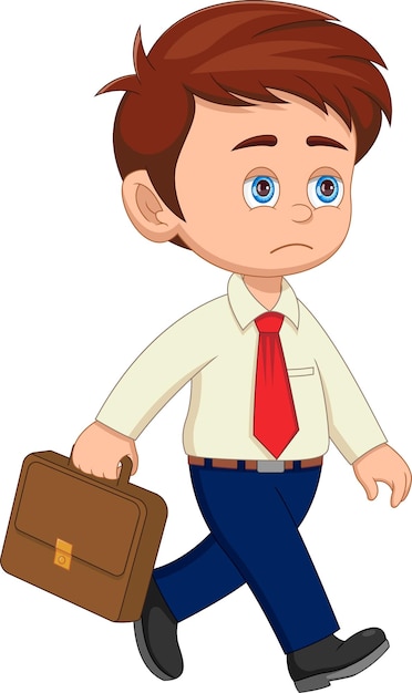 El joven empresario de dibujos animados regresó a casa pareciendo cansado.