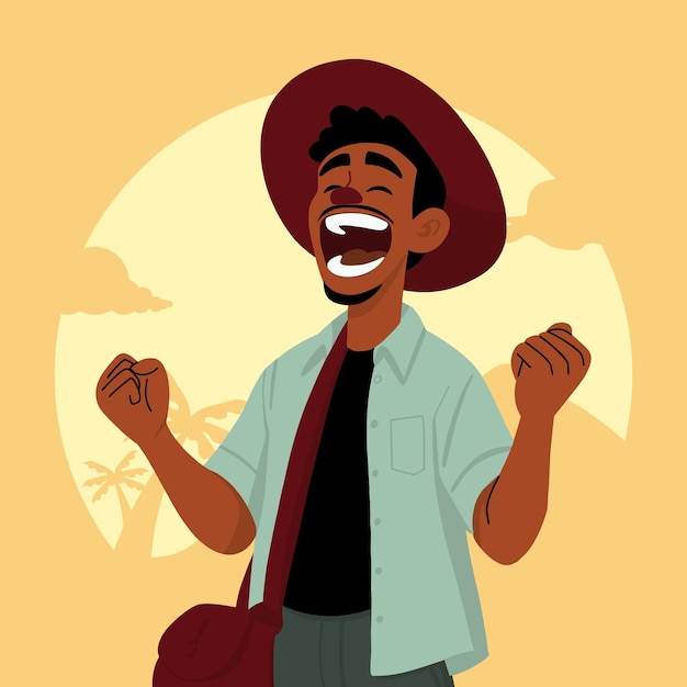 El joven es feliz mientras viaja.