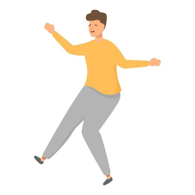 El joven está bailando de alegría.