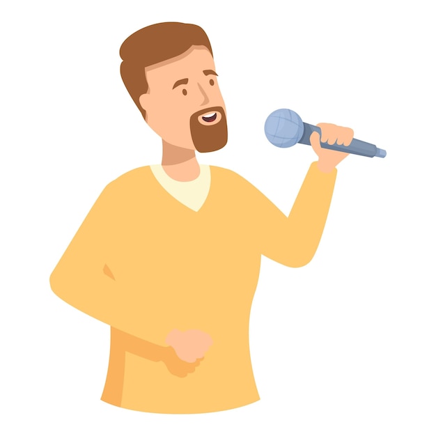 El joven está cantando apasionadamente en un micrófono