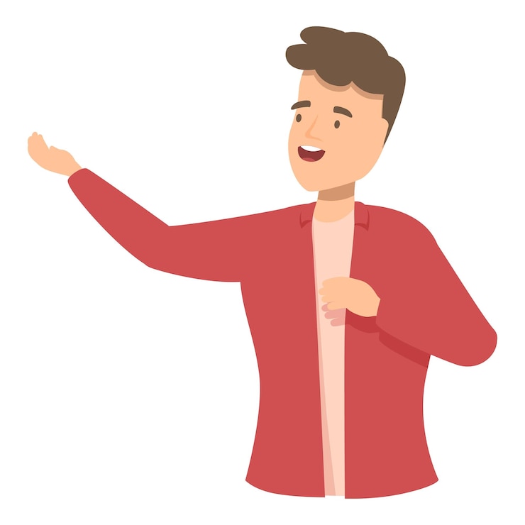 Vector el joven está explicando algo con entusiasmo.