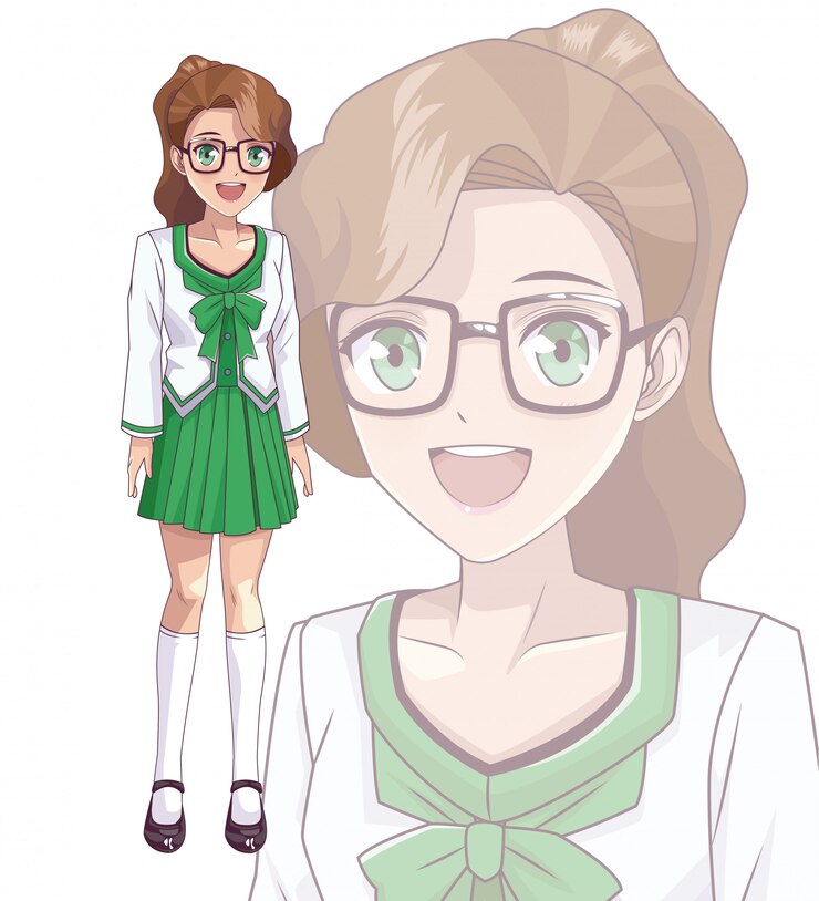 Vector joven estudiante de la escuela de anime mujer