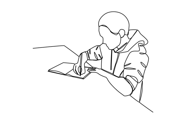 Vector joven estudiante fue aprender ciencia iconos de aprendizaje concepto de conocimiento educativo los estudiantes aprenden en línea ilustración vectorial aislada sobre fondo blanco