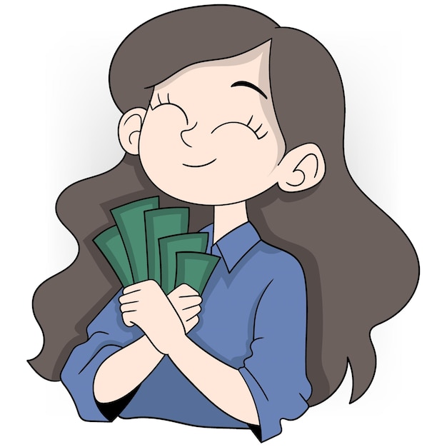 joven exitosa en los negocios disfruta de su abundante salario